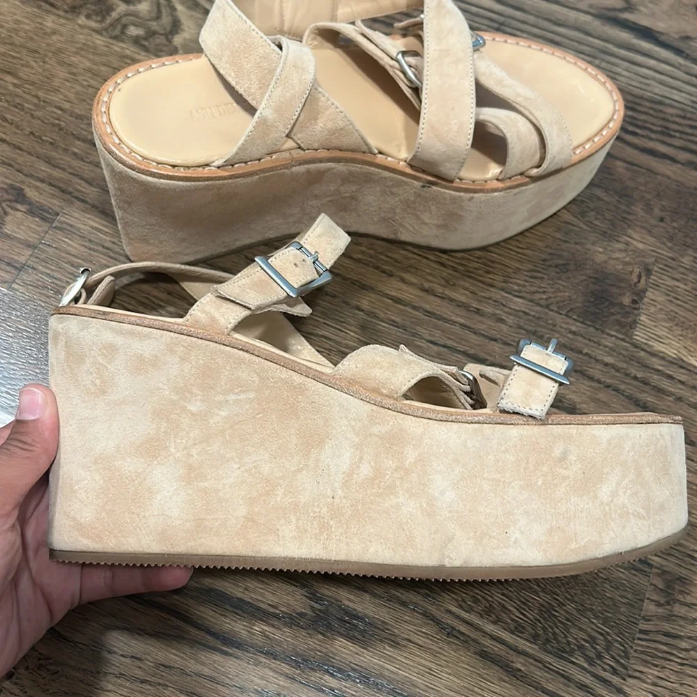 Ann Demeulemeester Cream Suede Platform Sandals EU 40 70s Boho Luxe Avant Garde